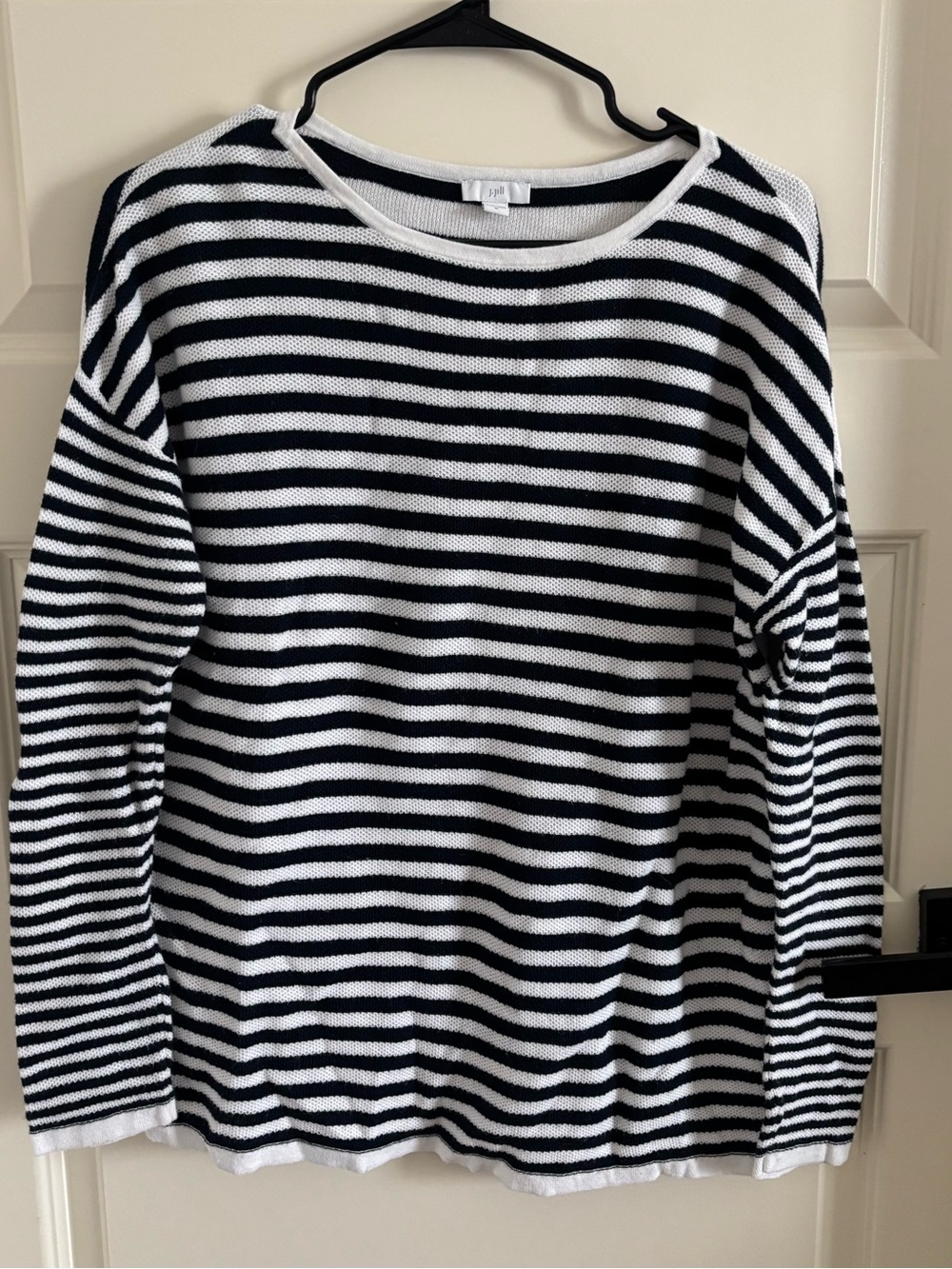 J. Jill Black and White Striped Women’s 100% Cotton Long Sleeve Top